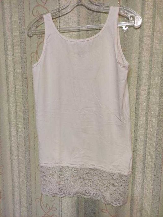 Майка білизняна жіноча довга натуральна бавовна з гіпюром, р.48-50/М