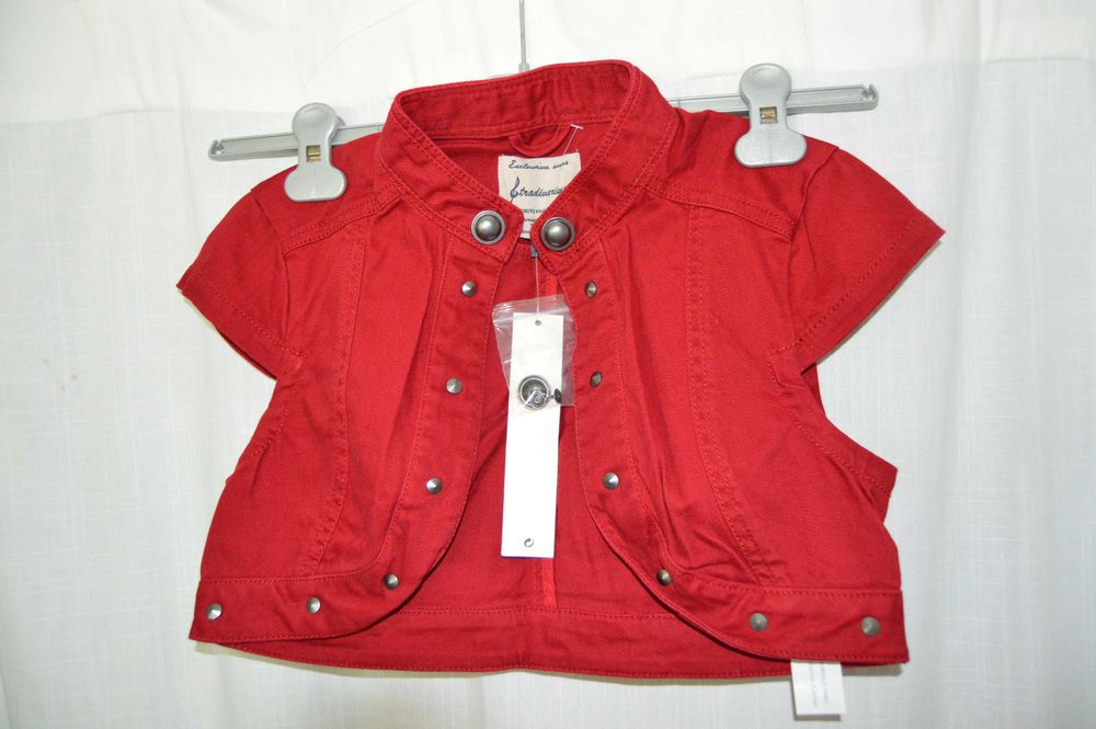 stradivarius s bolerko jeansowe czerwone ćwiekami nitami rock goth