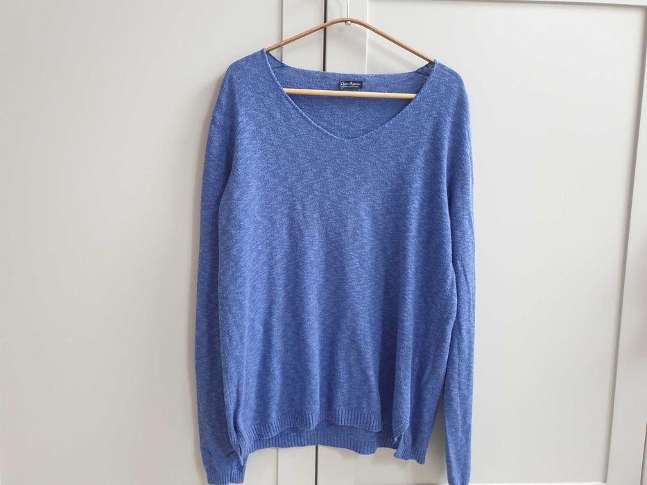 Nìebieski lniany kobaltowy sweter 40 Charles Robertson
