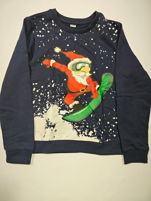 Świąteczna Koszulka Dziecięca Granatowa Mikołaj Na Snowbordzie 110/116