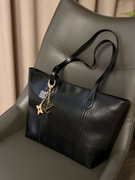 Стильна чорна сумка в стилі тоут neverfull Louis Vuitton