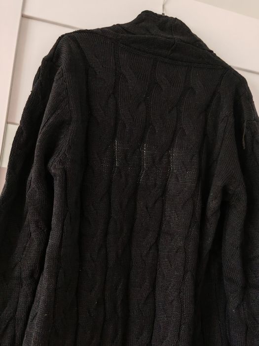 Długi czarny kardigan z kieszeniami warkocz s m L XL