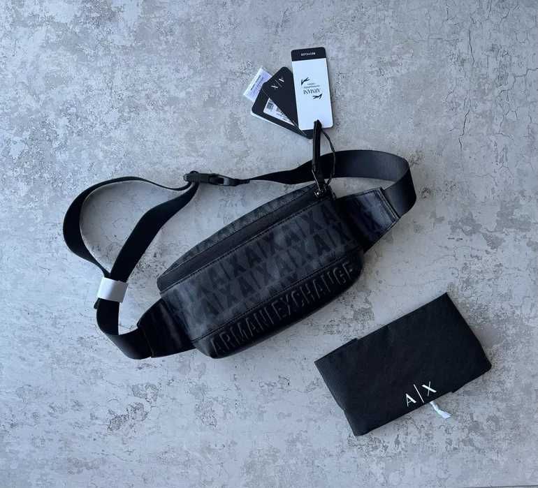 Сумка бананка Armani exchange чоловіча унісекс жіноча сіра чорна фірмо