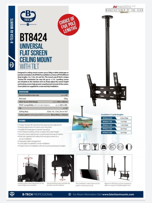 Uniwersalny uchwyt do telewizorów/ekranów z funkcją pochylania BT 842