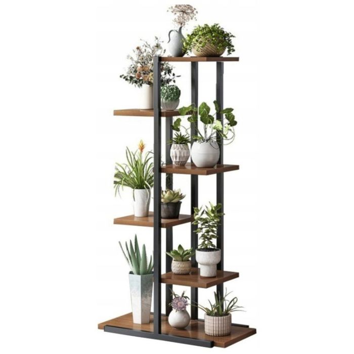 Kwietnik stojący metal i drewno, 6 poziomów, styl loft, 113 cm