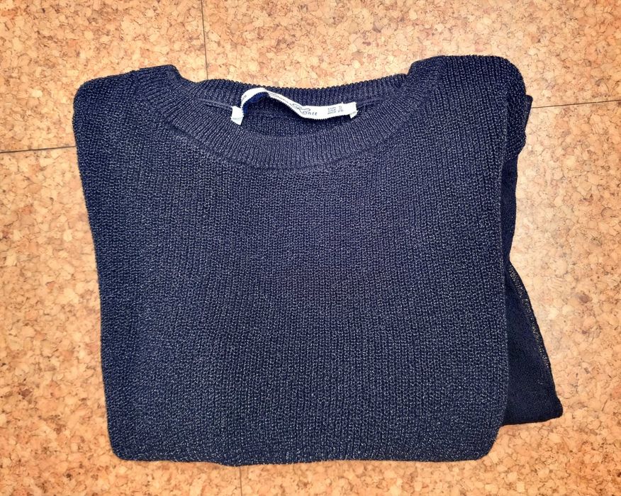 Camisola preta curta com brilhantes e transparência Zara Knit, tam S