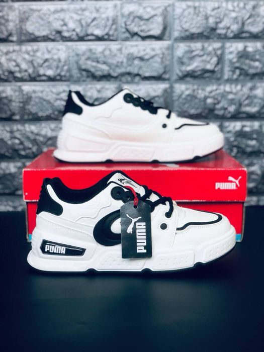Стильные кросовки пума / мужские черно белые красивки puma / кросмовки с натуральной кожи