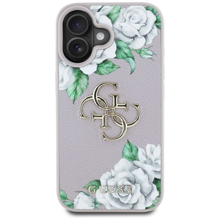 Etui Guess Grained Roses Big 4G logo do  iPhone 16 fioletowy
