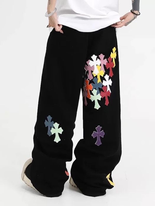 Джинси Chrome Hearts чорні з різнокольоровими хрестами розмір М