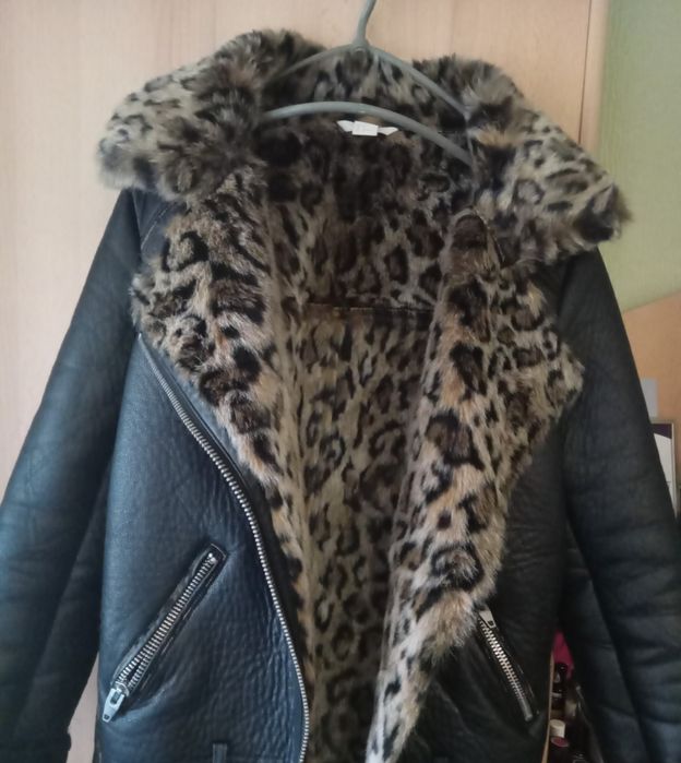 Тепла дубленка з леопардовим принтом h&m