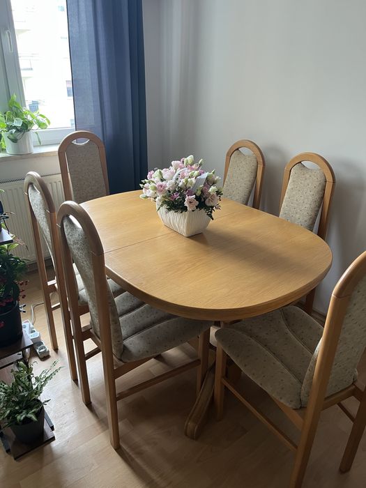 Stół drewniany rozsuwany 220cm + 6 krzeseł