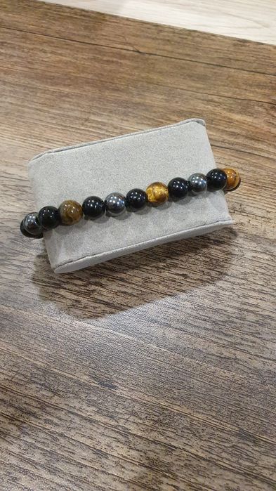 Pulseira para homem em olho de tigre, obsidiana e hematite