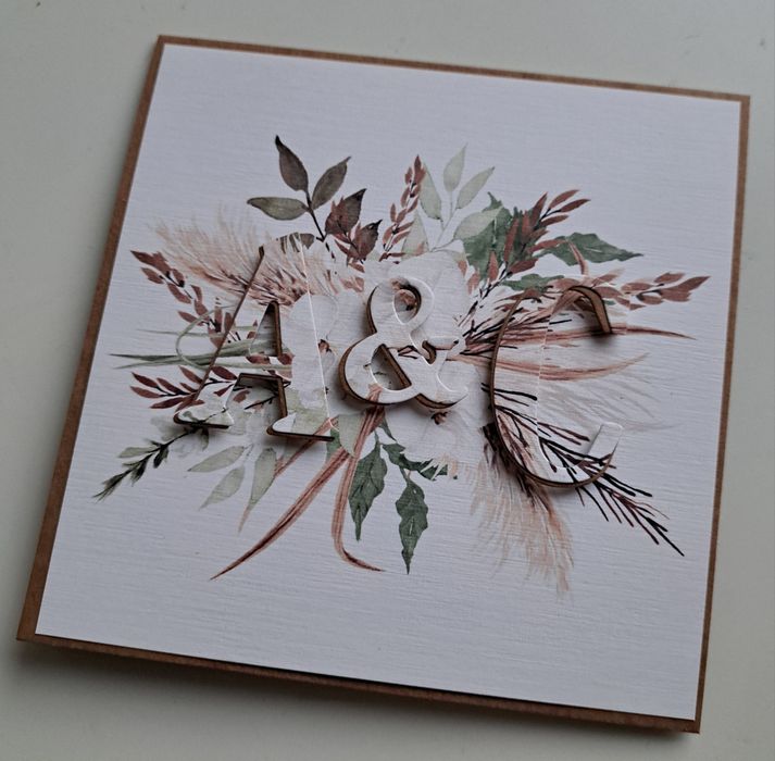 Delikatna personalizowana kartka ślubna, boho