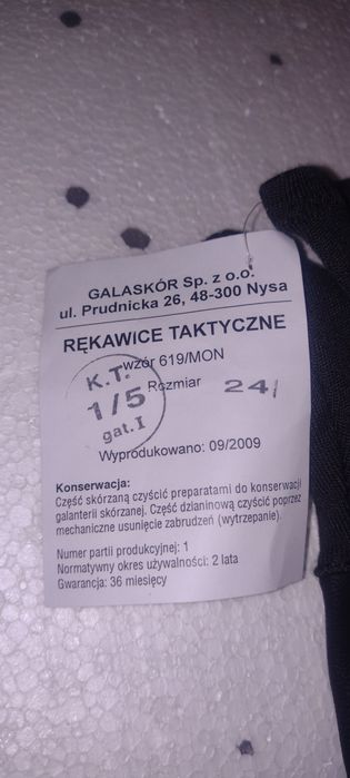 Rękawice taktyczne wzór 619/MON Rozmiar 24