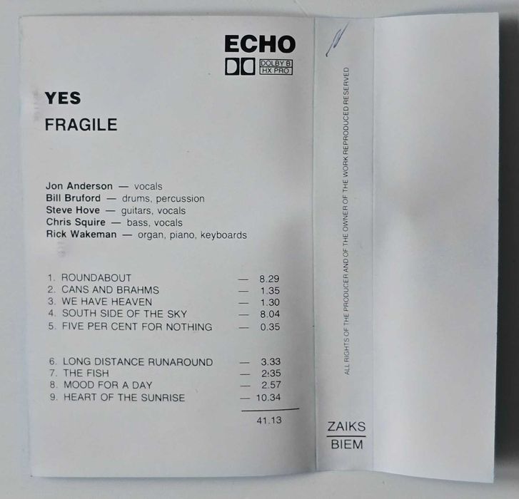 Kaseta audio - Yes -  Fragile