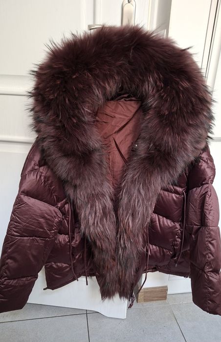 Kurtka puchowa z naturalnym futerkiem z lisa oversize ostatnia sztuka!