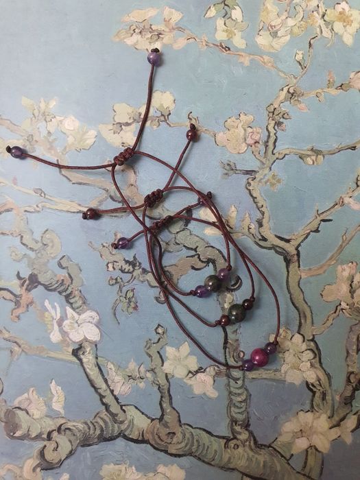 Bransoletka minimalistyczna zoisyt I ametyst regulowana macrame fairy