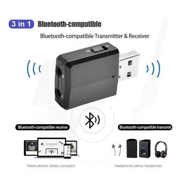 Mini Transmissor / Receptor Bluetooth 5.0 (4 em 1)