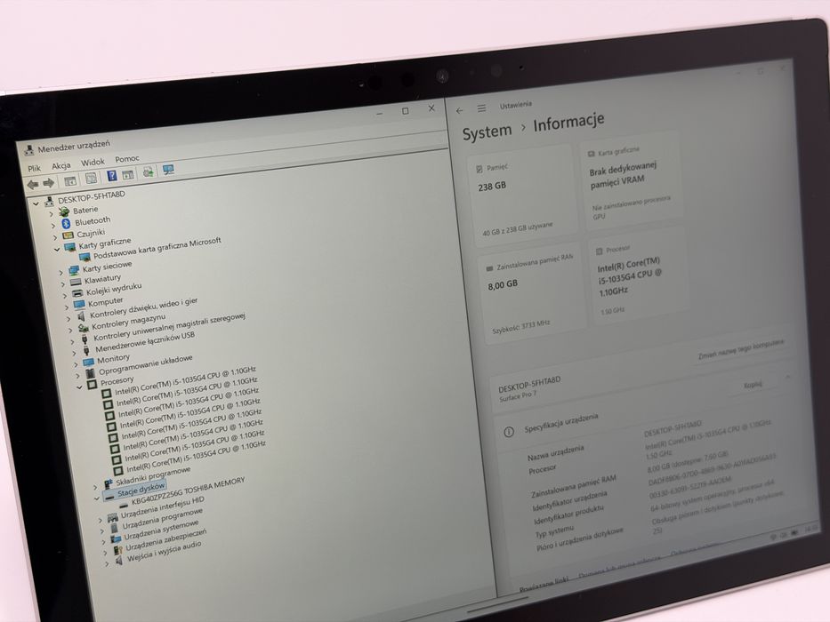 Microsoft Surface Pro 7 (1866) - i5/8GB/256GB - wada- faktura VAT 23%