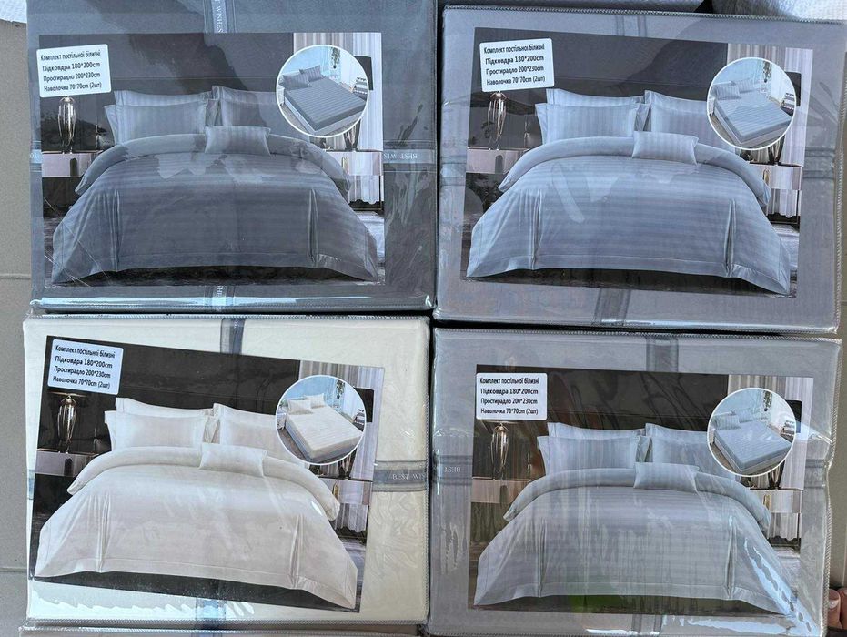 Постільна білизна Сатин Страйп 100% cotton (на ГУМЦІ ) 3 розміри