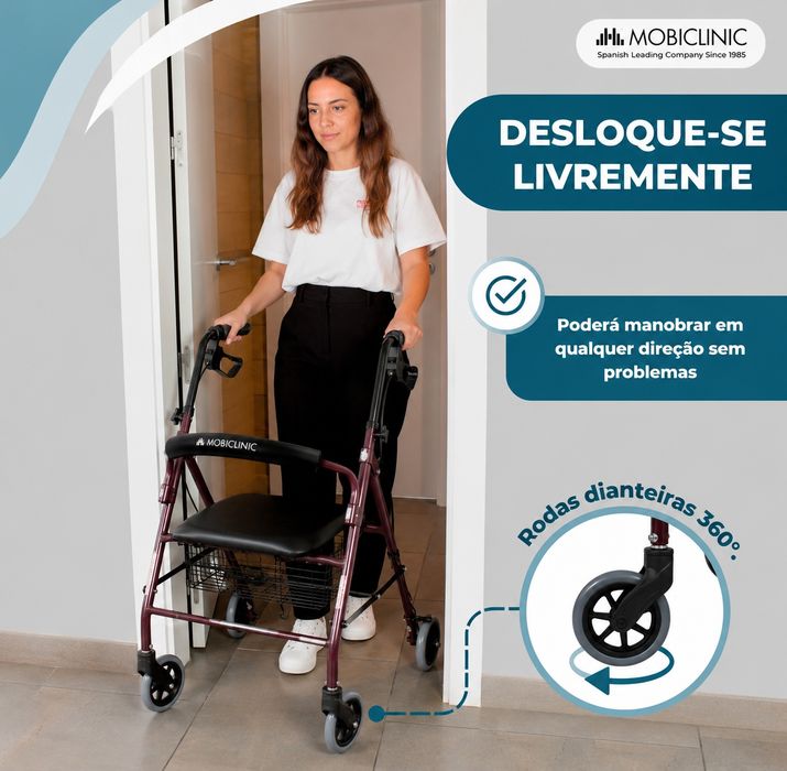 Andarilho Rollator MOBICLINIC c/ Assento e Travões – Novo (Nunca Utilizado)