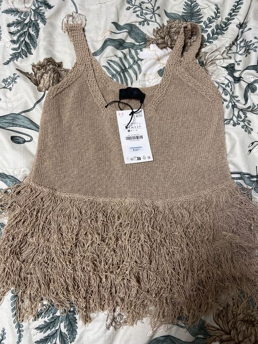 Топ с бахромой ZARA s соломенный /беж
