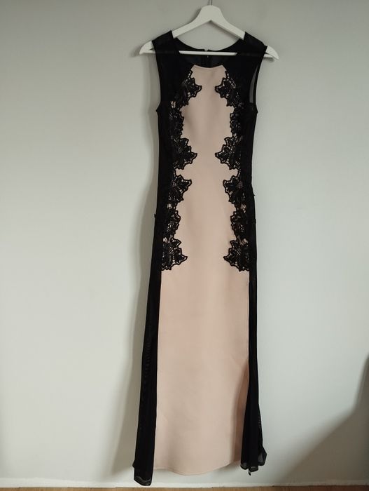 Sukienka koktajlowa, wieczorowa na wesele maxi syrenka, koronką, z sia