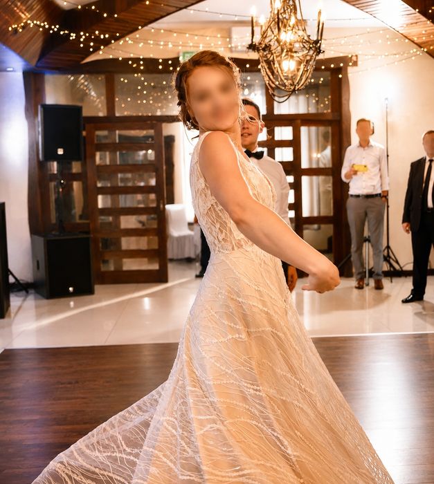 Suknia ślubna 36 ivory nude koronka szyta na zamówienie