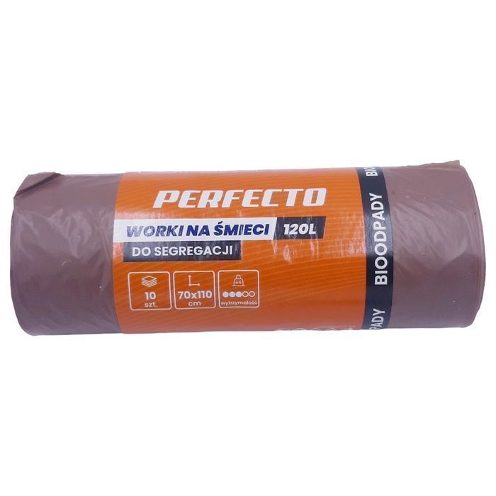 Worki na śmieci 120L 70x110 brązowe 10szt Perfecto