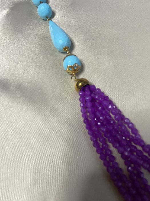 Colar, lindo com pedras ametista e turquesa