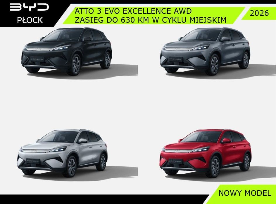 BYD Atto 3 Nowy Model EXCELLENCE AWD Zasięg do 610 km Bateria 74,8 kWh