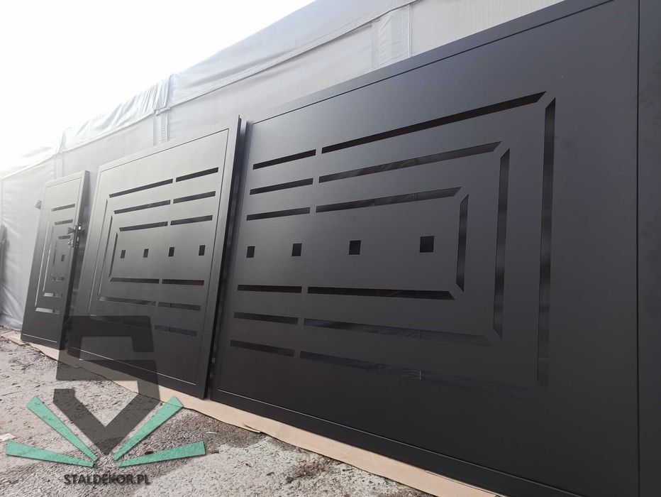 Brama przesuwna 4m, 5m, 6m, wycinana laserowo CNC, panelowa.