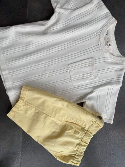 Tshirt dzianinowy + spodenki H&M bawełna 128 cm - stan idealny