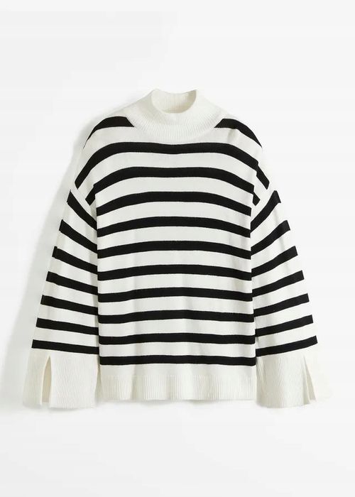 B.P.C sweter oversize śmietankowy w czarne paski 48/50.