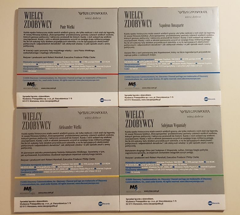 Serial Discowery Wielcy Zdobywcy 4 płyty VCD