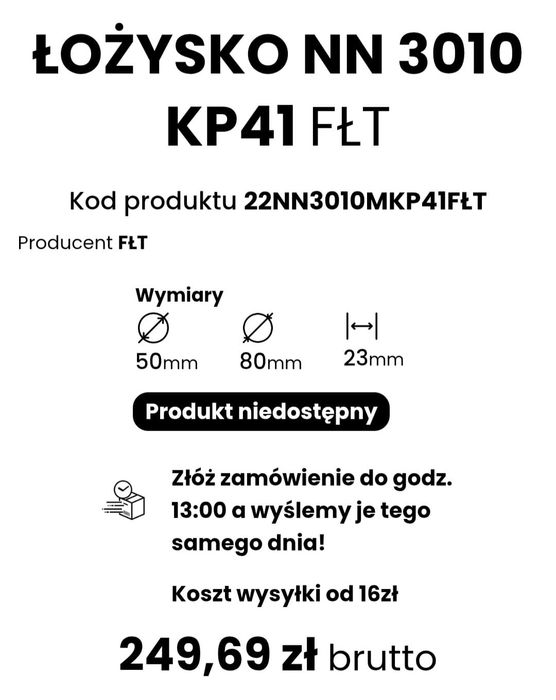 Łożysko NN 3010 KP41 FŁT toczne dwu rzędowe