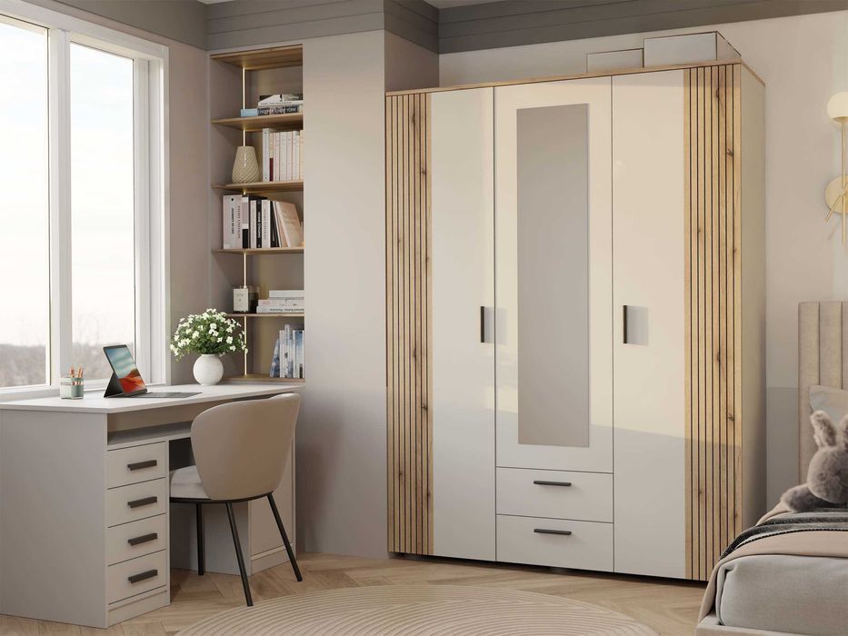 SZAFA AVA150 Lustro 2 Szuflady Ryflowany Front KASZMIR/ DĄB EVOKE