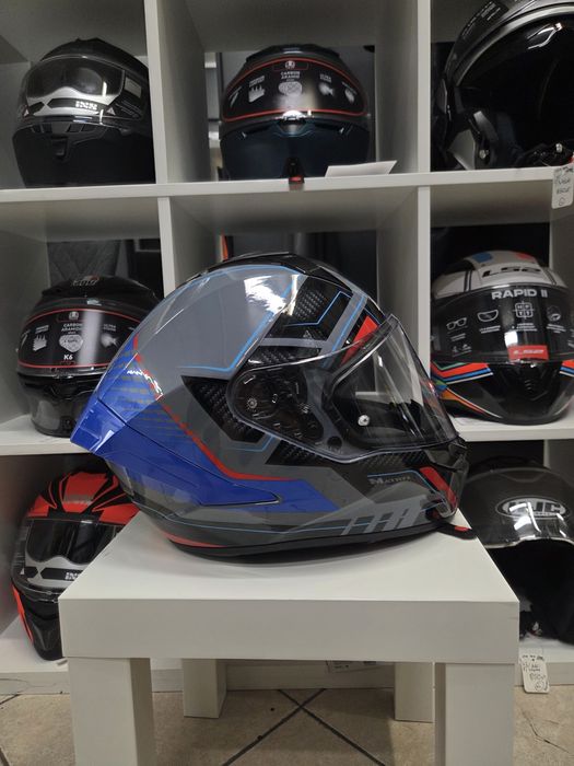 Kask motocyklowy matryx szaro niebieski nitegralny roz S