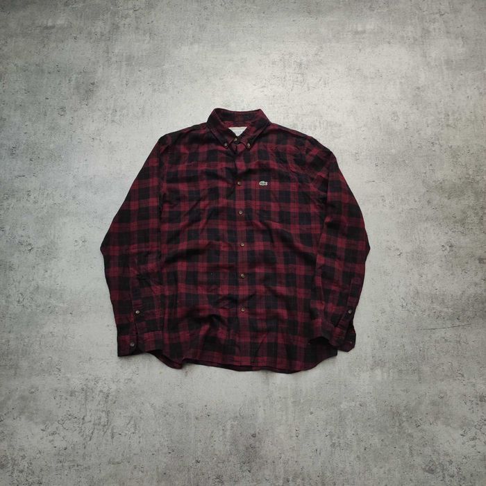 MĘSKA Elegancka Koszula Bawełna Kratka PREMIUM Haft Lacoste Casual