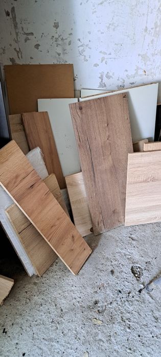 Płyty meblowe różne, na półki do piwnicy, prowadnice - pozostałośc