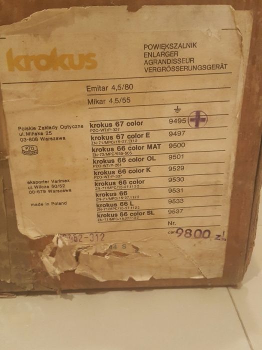 Rzutnik fotograficzny Krokus 67 color, lampa,suszarka,maskownica