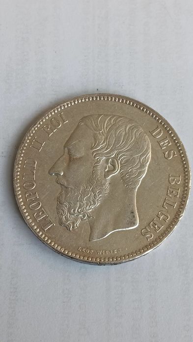 Moeda de prata de 1868.  Rei Leopoldo ll