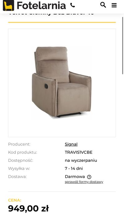 Fotel Rozkładany Velvet krzesło