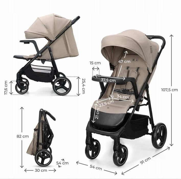Wózek Spacerowy 22kg Składany Lekki Duże Koła Spacerówka Kinderkraft TRIG 3