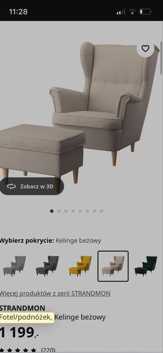 Fotel Uszak Ikea z podnozkiem