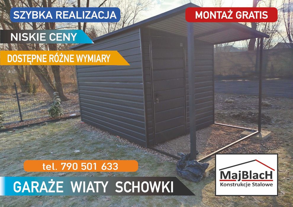 Tani Mały Garaż Blaszany - Wiata - Zadaszenie - Magazyn  - Maj-Blach