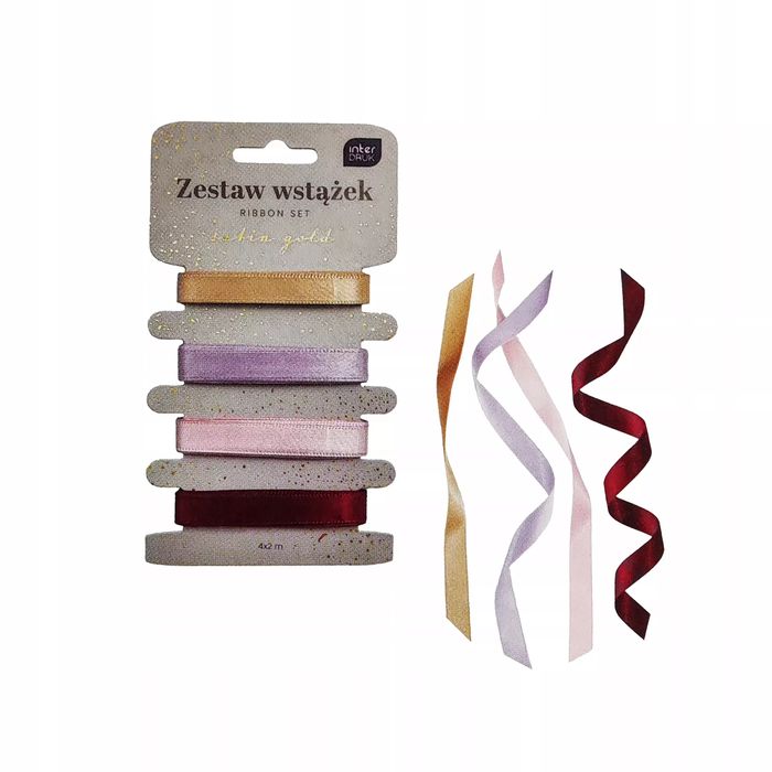 Wstążka Dek 10mm/2m 4 kolory Satin Gold Int B/c. Interdruk