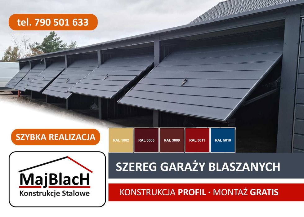 Garaż Blaszany GRAFITOWY + Bramy Uchylne - Garaże Blaszane - Maj-Blach