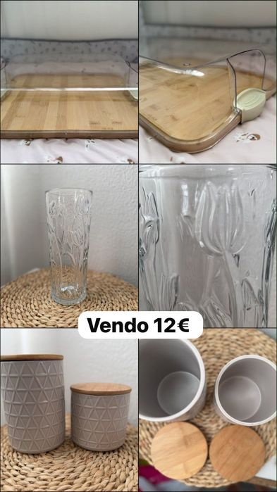 Bandeja de bamboo + Jarro de Flores + cerâmicas