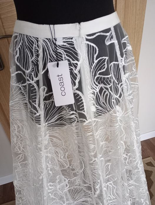 Coast Spódnica suknia ślubna tren 38 ivory koronka haft kwiaty